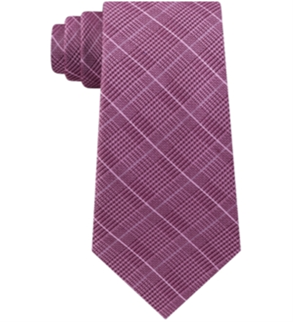 Gravata Michael Kors Masculina Elijah Check Xadrez Skinny Slim de Seda Rosa Tamanho Único