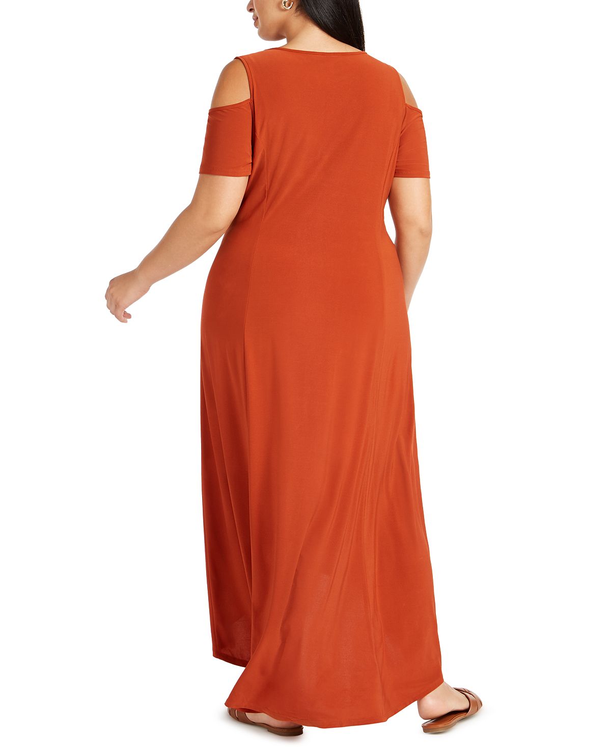 Vestido longo feminino NY Collection com ombros descobertos e decote alto e baixo, marrom, tamanho 3X