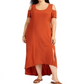 Vestido longo feminino NY Collection com ombros descobertos e decote alto e baixo, marrom, tamanho 3X