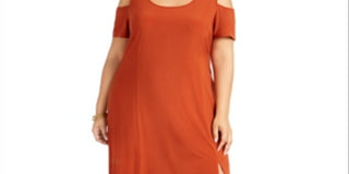Vestido longo feminino NY Collection com ombros descobertos e decote alto e baixo, marrom, tamanho 3X