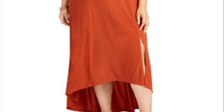 Vestido longo feminino NY Collection com ombros descobertos e decote alto e baixo, marrom, tamanho 3X