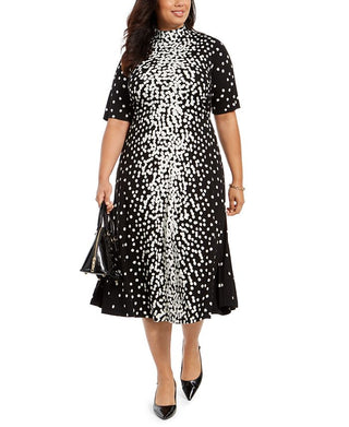 Vestido Alfani Feminino Estampado de Bolinhas e Gola Amarrada Preto Tamanho 12