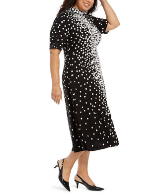 Vestido Alfani Feminino Estampado de Bolinhas e Gola Amarrada Preto Tamanho 12