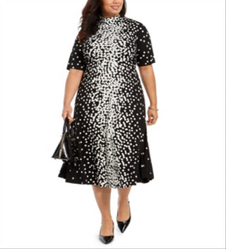 Vestido Alfani Feminino Estampado de Bolinhas e Gola Amarrada Preto Tamanho 12