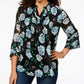 Top feminino estampado com pregas Charter Club, preto, tamanho grande
