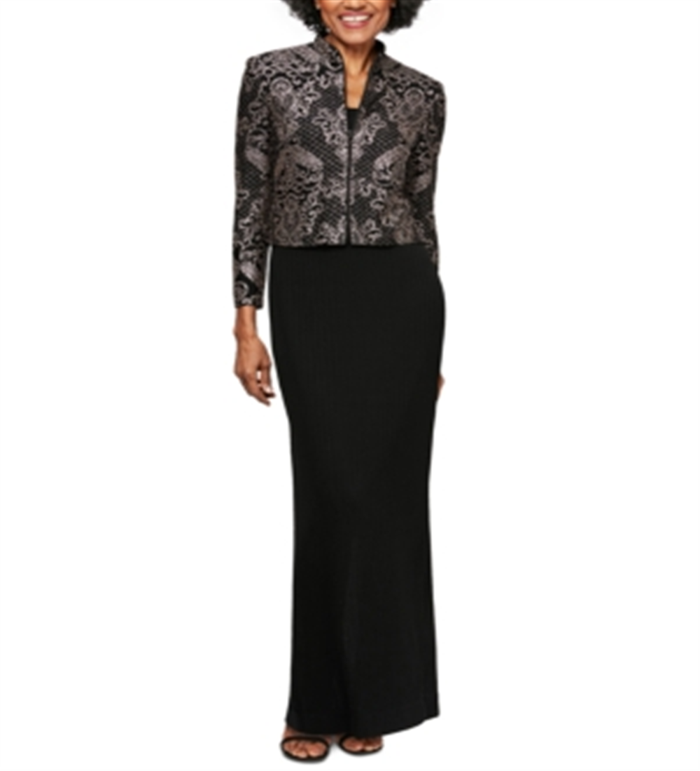 Vestido longo de manga comprida Alex Evenings para mulheres, preto, tamanho 8, pequeno