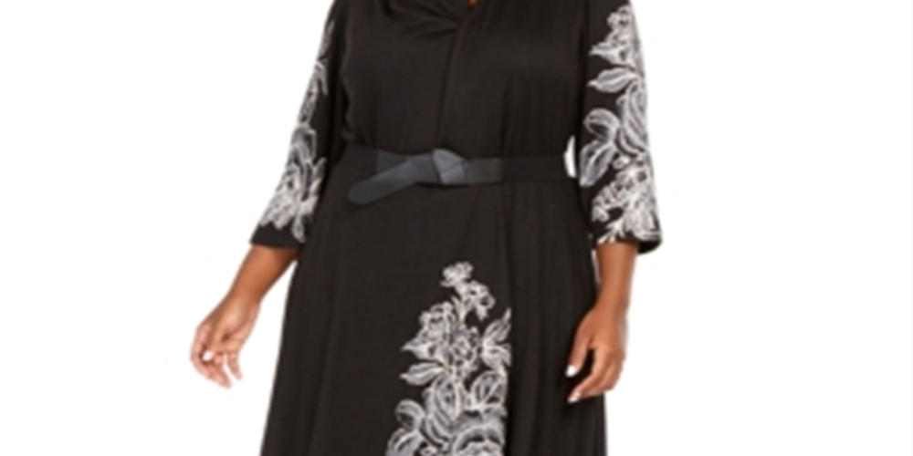 Vestido MIDI de manga comprida feminino Robbie Bee, preto, tamanho 3X