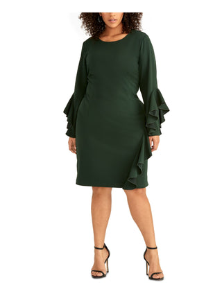 Vestido de coquetel feminino Rachel Roy com manga sino e comprimento até o joelho, verde, tamanho 16W