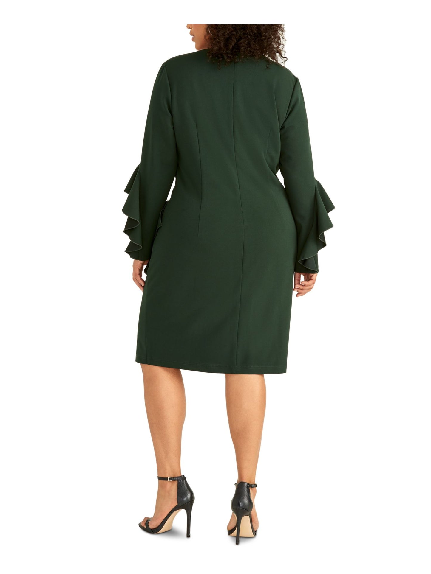 Vestido de coquetel feminino Rachel Roy com manga sino e comprimento até o joelho, verde, tamanho 16W