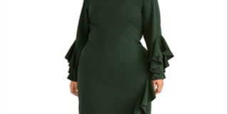 Vestido de coquetel feminino Rachel Roy com manga sino e comprimento até o joelho, verde, tamanho 16W