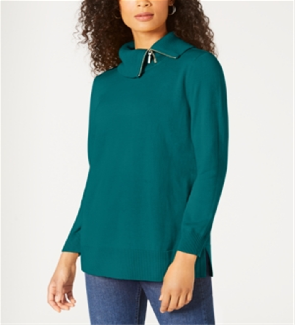 Karen Scott Suéter Feminino de Algodão com Zíper e Gola Verde Tamanho X-G