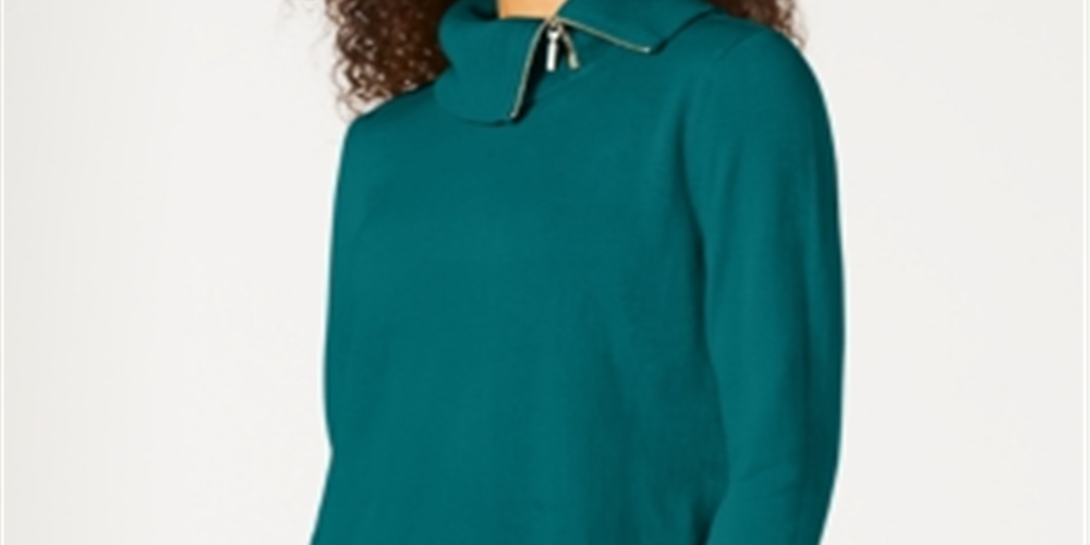 Karen Scott Suéter Feminino de Algodão com Zíper e Gola Verde Tamanho X-G