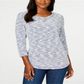 Karen Scott Blusa feminina Space Dye com manga 3/4, azul e branca, tamanho pequeno G
