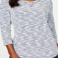 Karen Scott Blusa feminina Space Dye com manga 3/4, azul e branca, tamanho pequeno G