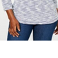 Karen Scott Blusa feminina Space Dye com manga 3/4, azul e branca, tamanho pequeno G