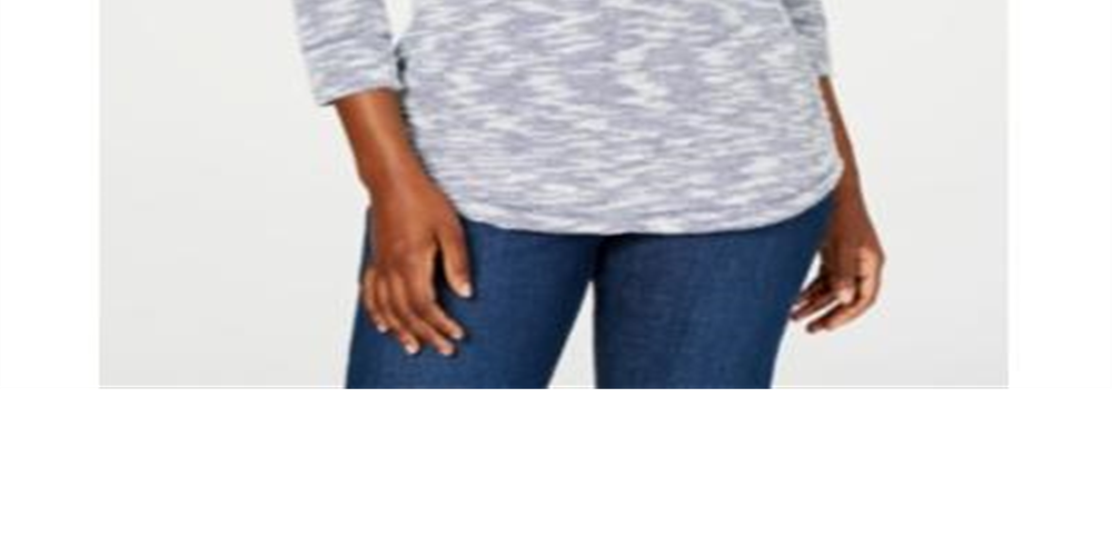 Karen Scott Blusa feminina Space Dye com manga 3/4, azul e branca, tamanho pequeno G