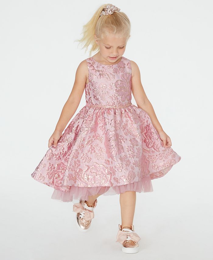 Vestido brocado justo e evasê para meninas, tamanho 5, rosa, da Rare Editions