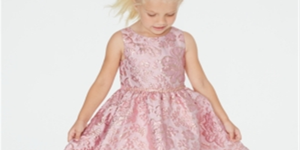 Vestido brocado justo e evasê para meninas, tamanho 5, rosa, da Rare Editions