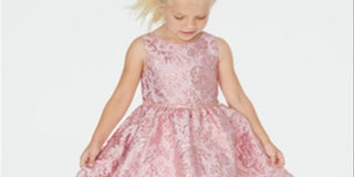 Vestido brocado justo e evasê para meninas, tamanho 5, rosa, da Rare Editions