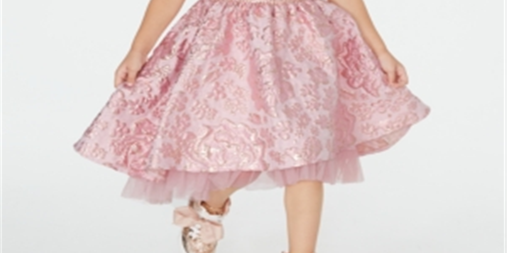Vestido brocado justo e evasê para meninas, tamanho 5, rosa, da Rare Editions
