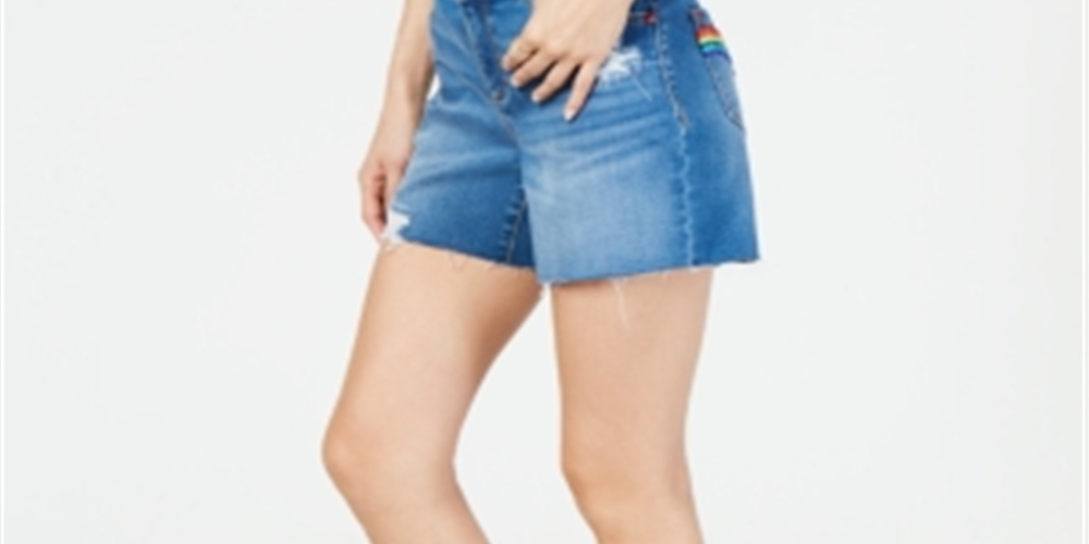 Shorts jeans femininos INC International Concepts com bainha crua e arco-íris, azul, tamanho 12