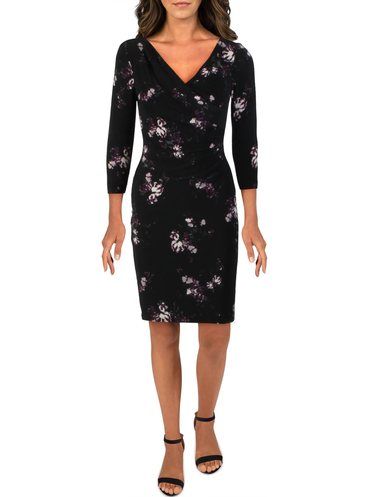 Vestido midi com estampa floral franzida Andee Misty da Ralph Lauren, feminino, preto, tamanho 12