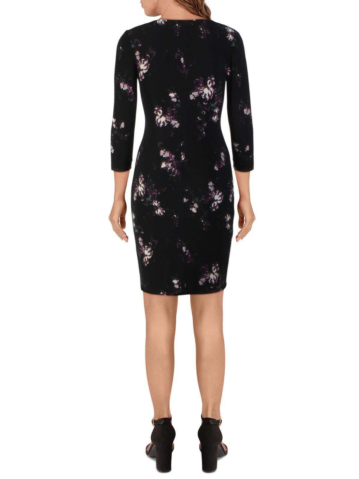 Vestido midi com estampa floral franzida Andee Misty da Ralph Lauren, feminino, preto, tamanho 12