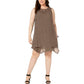 Vestido feminino estilo &amp; co, com bainha de lenço e renda bordada, sem mangas, marrom, tamanho pequeno