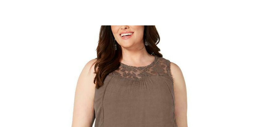 Vestido feminino estilo &amp; co, com bainha de lenço e renda bordada, sem mangas, marrom, tamanho pequeno