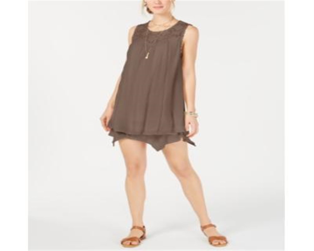 Vestido feminino estilo &amp; co, com bainha de lenço e renda bordada, sem mangas, marrom, tamanho pequeno