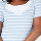 Karen Scott Blusa feminina de crochê com listras de algodão e renda, azul, tamanho grande