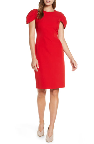 Vestido tubinho com pregas e manga curta Vince Camuto feminino, vermelho, tamanho 2