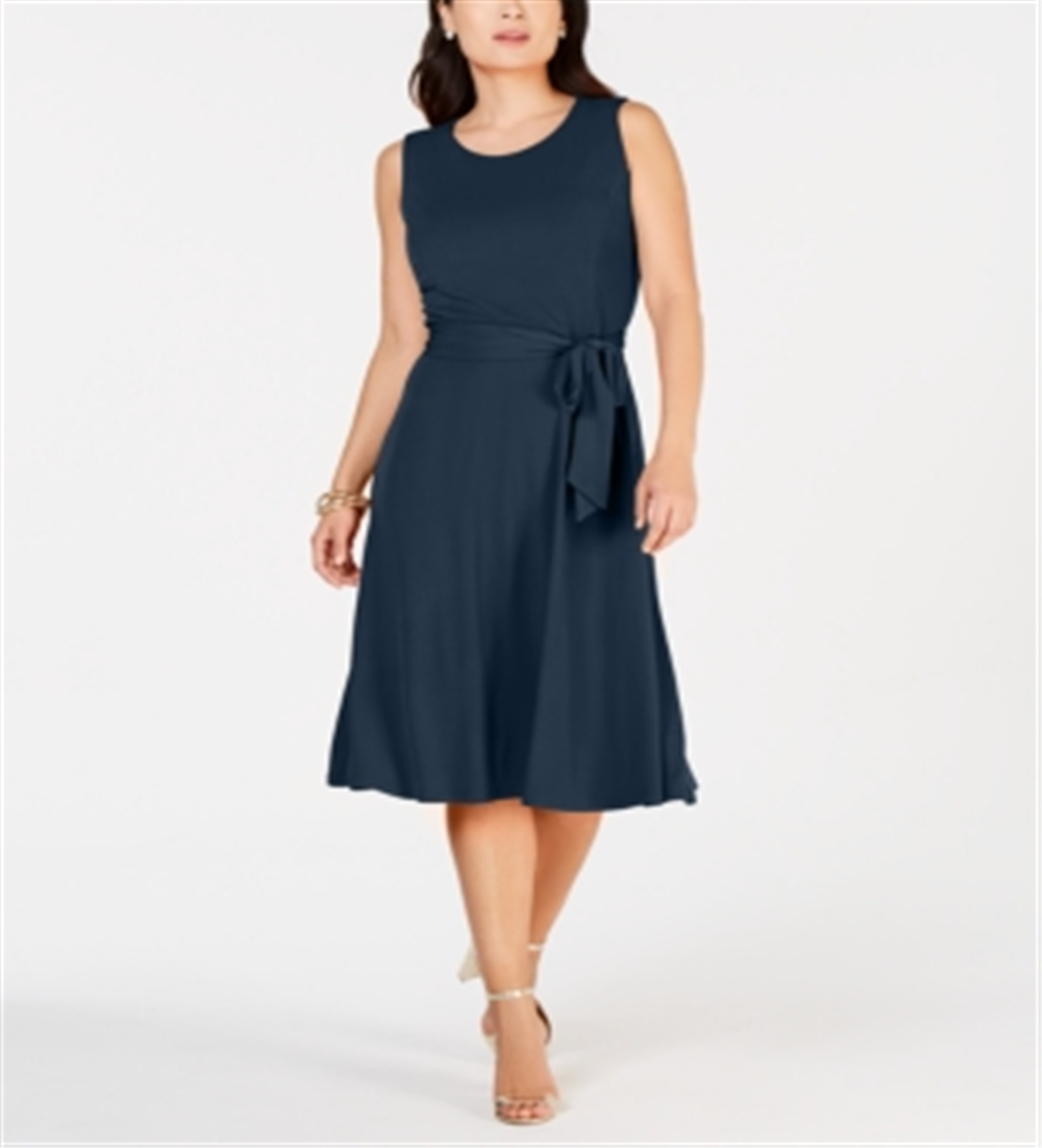Vestido midi com cinto feminino Charter Club, azul, tamanho pequeno GG