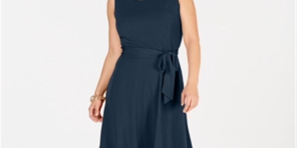 Vestido midi com cinto feminino Charter Club, azul, tamanho pequeno GG