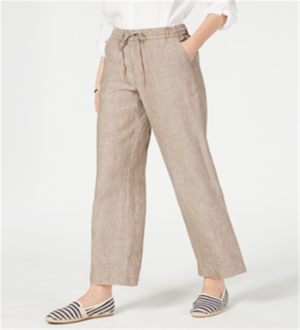 Calça feminina Charter Club de linho com cordão na cintura, marrom, tamanho XX-G