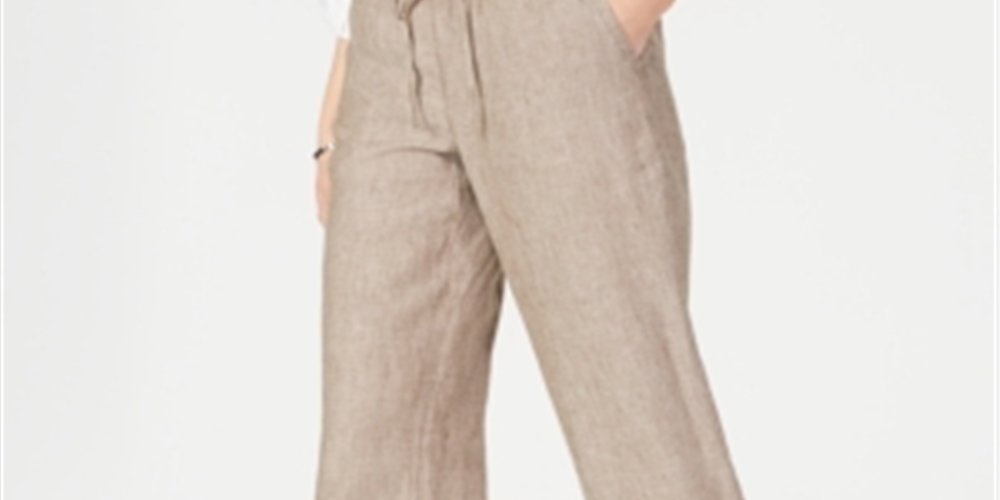 Calça feminina Charter Club de linho com cordão na cintura, marrom, tamanho XX-G