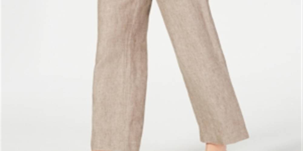 Calça feminina Charter Club de linho com cordão na cintura, marrom, tamanho XX-G