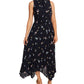 Vestido plissado com decote falso e botões românticos sem mangas Vince Camuto, tamanho 14, azul