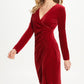 Vestido de coquetel feminino DKNY com babados, manga comprida, decote em V, comprimento até o joelho, vermelho, tamanho 8