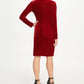 Vestido de coquetel feminino DKNY com babados, manga comprida, decote em V, comprimento até o joelho, vermelho, tamanho 8
