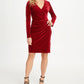 Vestido de coquetel feminino DKNY com babados, manga comprida, decote em V, comprimento até o joelho, vermelho, tamanho 8