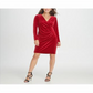 Vestido de coquetel feminino DKNY com babados, manga comprida, decote em V, comprimento até o joelho, vermelho, tamanho 8