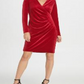 Vestido de coquetel feminino DKNY com babados, manga comprida, decote em V, comprimento até o joelho, vermelho, tamanho 8