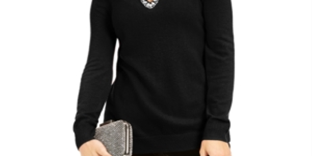 Suéter feminino com decote em V e botões da INC International Concepts, tamanho pequeno, preto