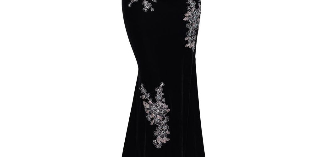 Vestido feminino Xscape de veludo com bordado floral, preto, tamanho 10