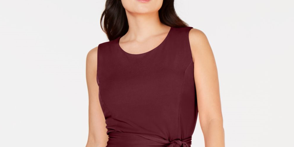 Vestido midi feminino Charter Club com amarração na cintura, tamanho grande, vermelho
