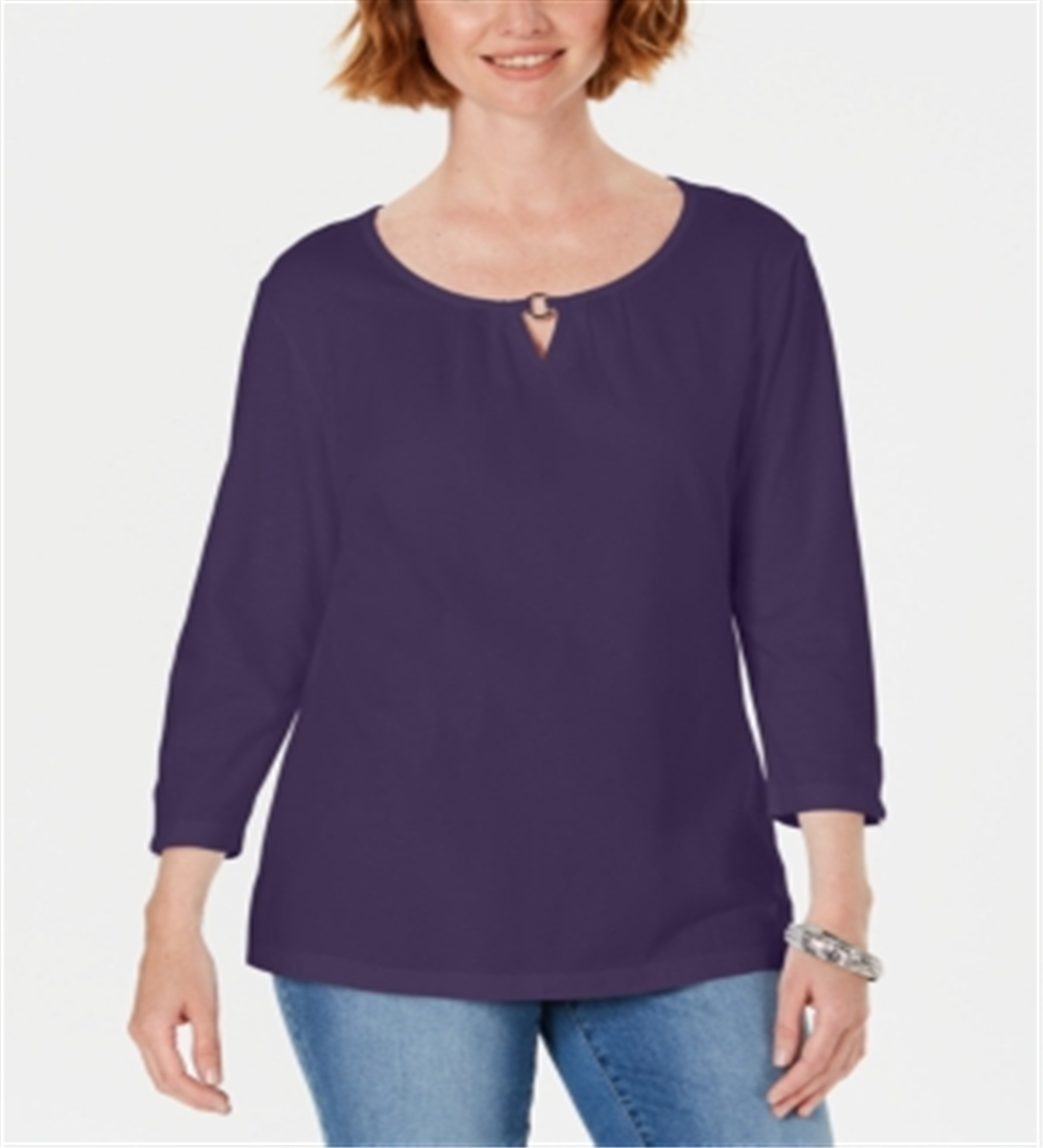 Blusa feminina Karen Scott com manga três quartos, roxa, tamanho grande