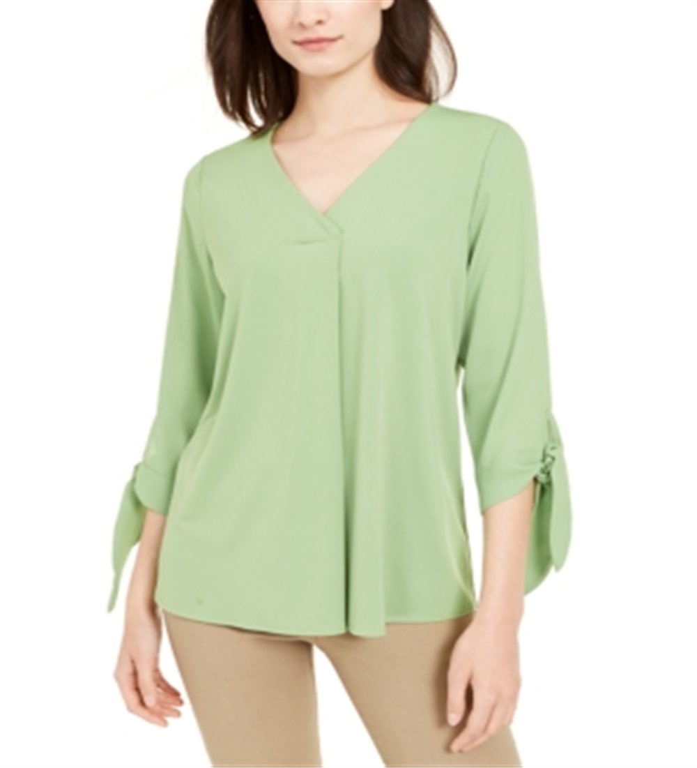 Blusa feminina Alfani com manga amarrada, verde, tamanho pequeno e pequeno