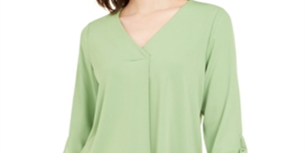 Blusa feminina Alfani com manga amarrada, verde, tamanho pequeno e pequeno