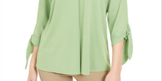 Blusa feminina Alfani com manga amarrada, verde, tamanho pequeno e pequeno